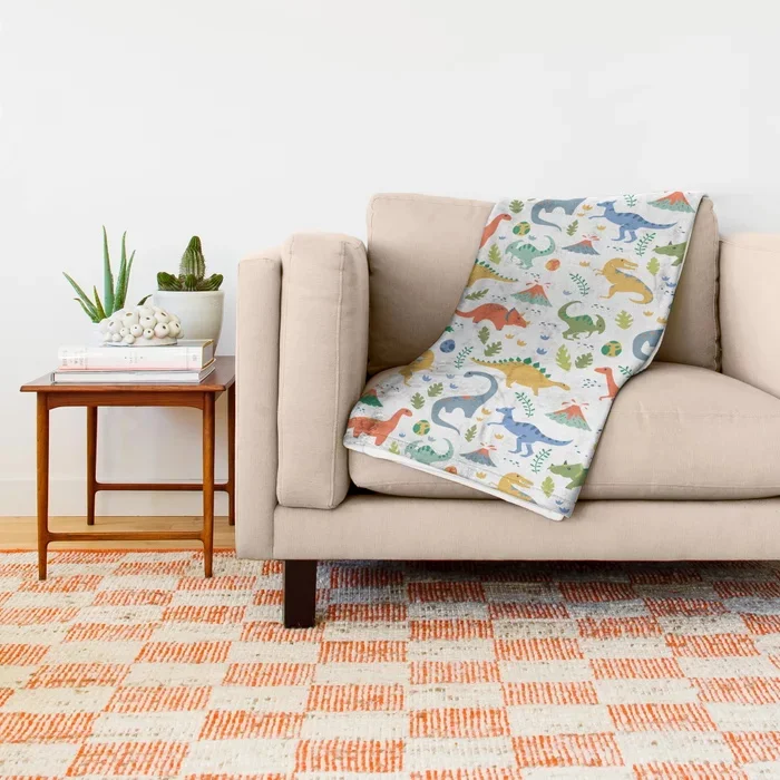 Плед для дивана с изображением вулканов в скандинавском стиле динозавров