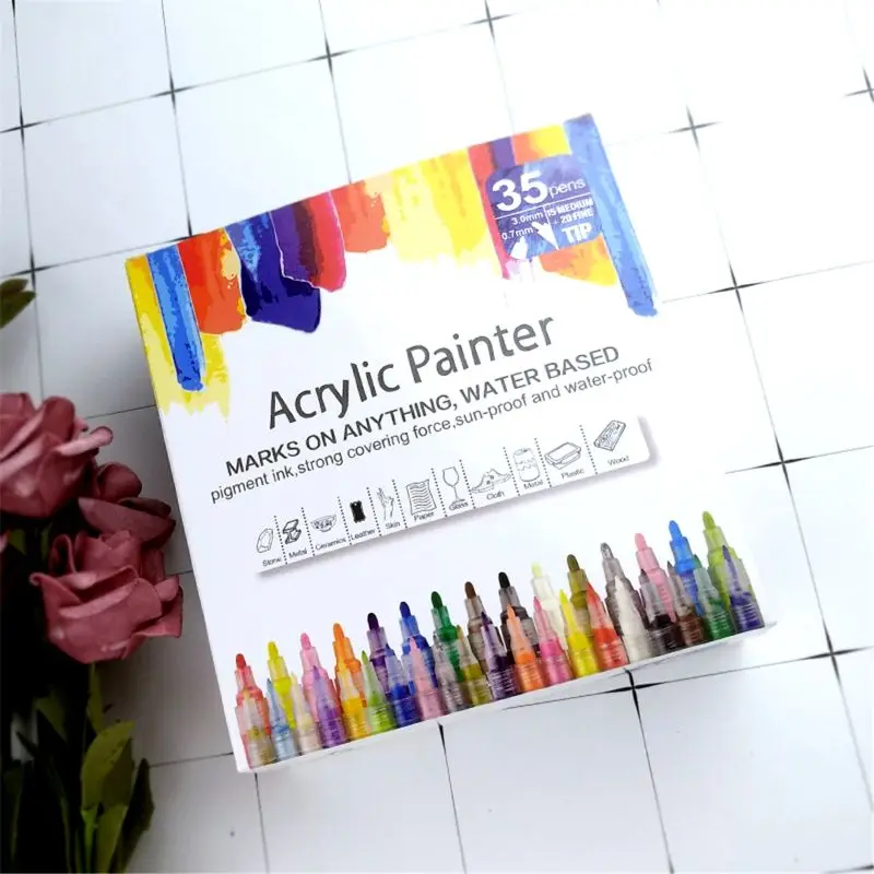 

35pcs Acrylic Permanent Paint Marker Pen for Ceramic Rock Glass Porcelain Mug