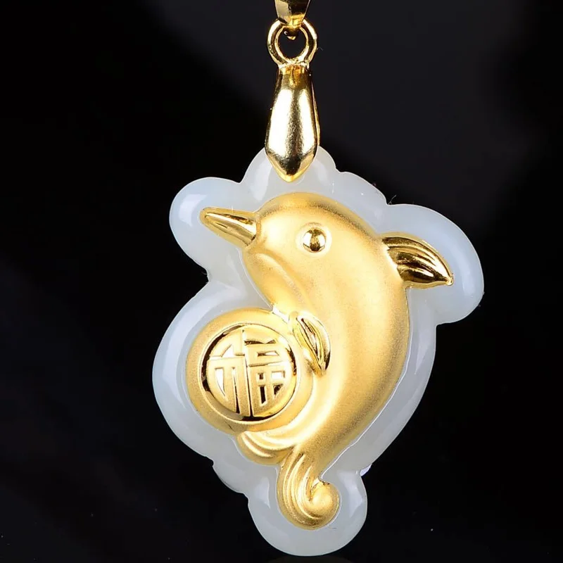 

Gold Jade Necklace Pendant Lucky Amulet Lovers Gold Jewelry Drop Shipping Hetian Jade Pendant With Chain For Men Women Gift