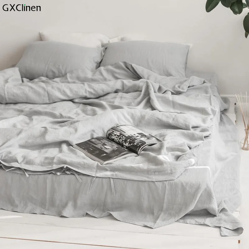 Комплект постельного белья из 100% льна с бантом и лентой желтым бантом-бабочкой