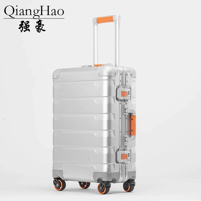 QiangHao Все Алюминий чемодан Hardside Прокат троллейбусов Дорожный чемодан 20 вести 24 26 проверено - Цвет: Silver