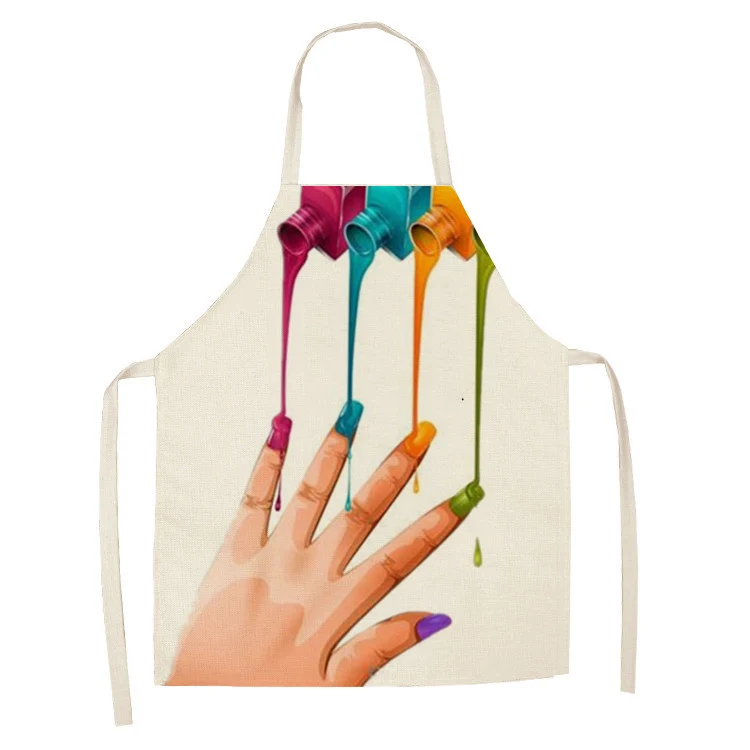 Color Nail Polish Cosmetic Theme Printing Kitchen Apron Unisex Dinner Cooking Bib Home Cleaning Sleeveless фартуки | Дом и сад