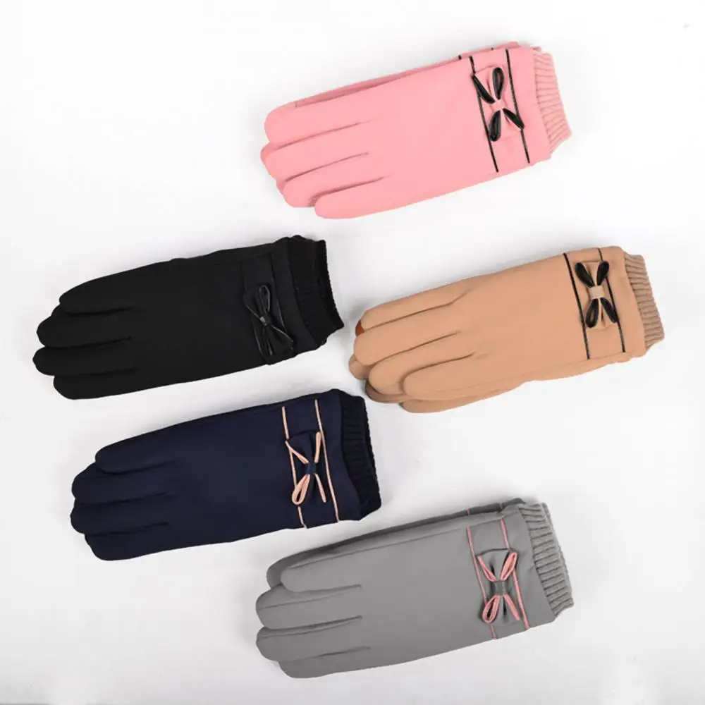 

Women Windproof Waterproof Bowknot Rib Cuff Touch Screen Skin-friendly Gloves
