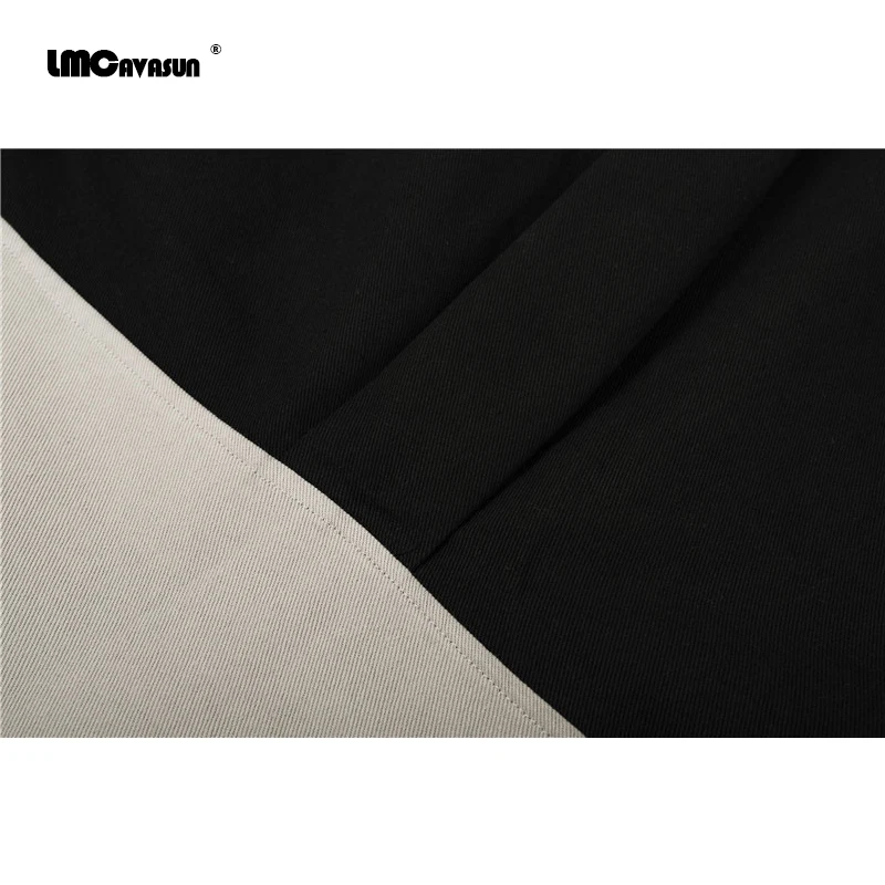 

LMCAVASUN Colour Block Long-Sleeve Blouse Men's Harajuku shirt Street Hip-hop Hiphop Multi-Pockets Casual Shirt T719