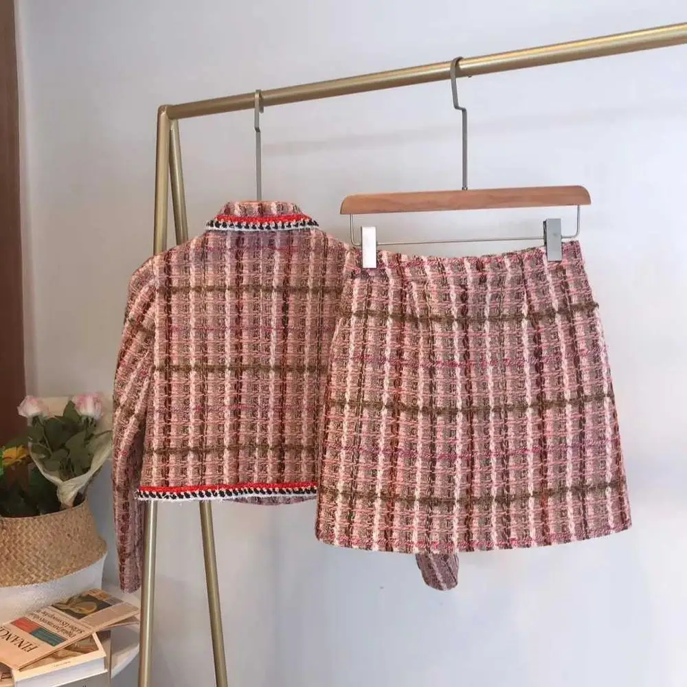 Твидовый комплект из 2 предметов высокого качества Осенний дизайнерский розовый