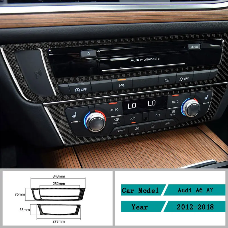 

Carbon Fiber Car Accessories Interior Air Conditioning CD Panel Carbon Fiber Black Cover Trim Stickers For Audi A6 A7 2012-2018