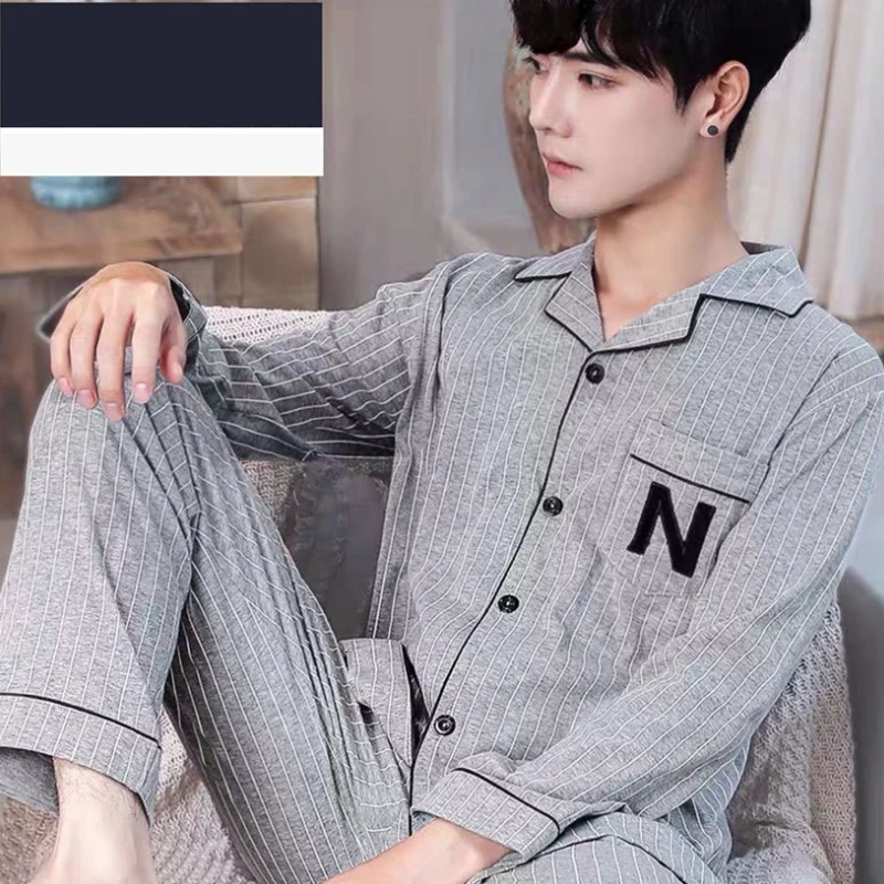 Зимняя Хлопковая мужская пижама одежда для сна отдыха черная клетчатая Пижама