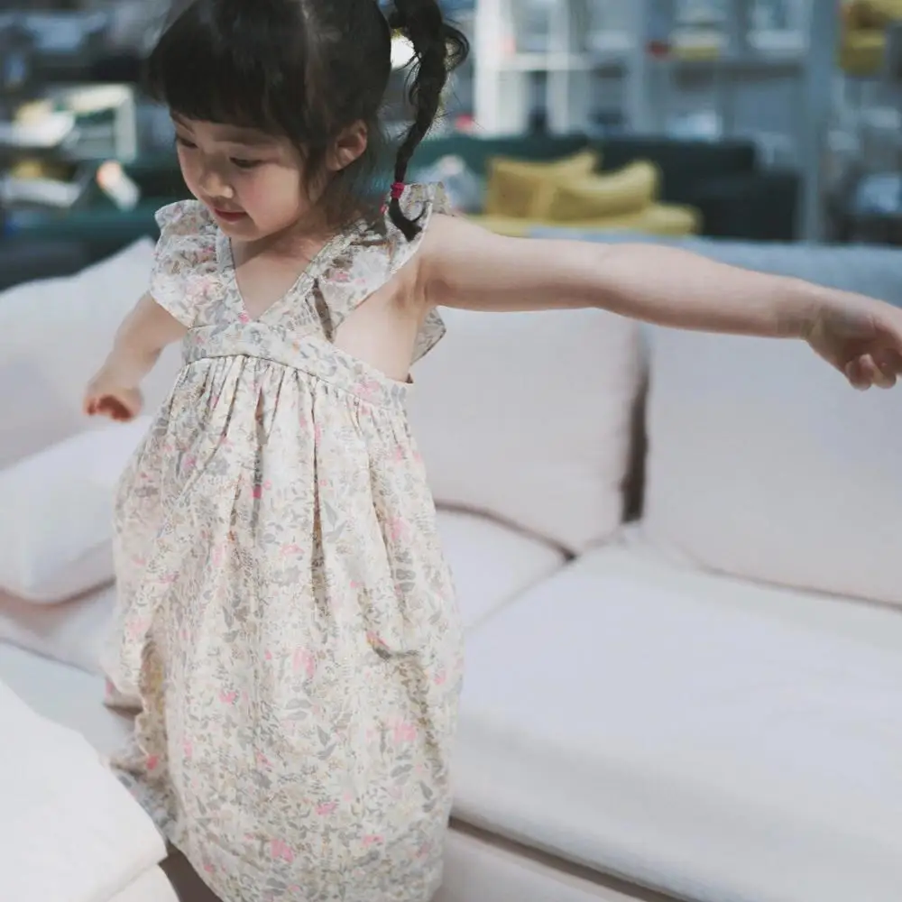 

baby girls clothes 2020 summer fashion Vacation style small floral sleeveless long dress cotton girls dresses