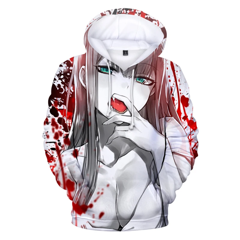 

Новинка, толстовки с объемным рисунком в стиле аниме Zero Two, толстовки с капюшоном для мальчиков и девочек, милая одежда для мужчин и женщин, п...