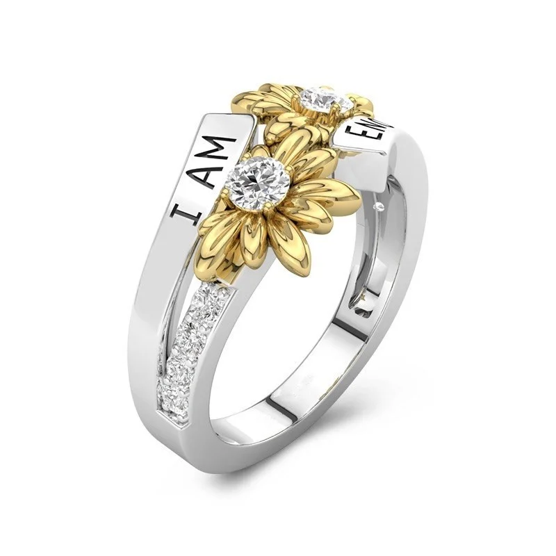 

Two Tone Daisy Diamond Silver Ring Bride Engagement Wedding Band Anniversary Christmas Gift Banquet Birthday Gift Party Ring