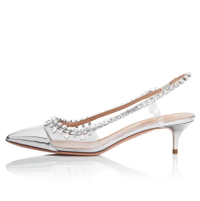 Блестящие свадебные туфли-лодочки с ремешком из ПВХ и стразами туфли на каблуке