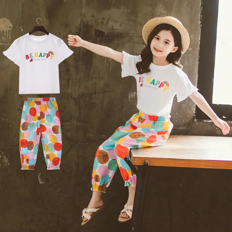 

Summer teens girls clothes Sets Fashion Tops+Pants 2Pcs kids clothing Set Girls Outfits 7 8 10 11 12 13 14 Children Suit