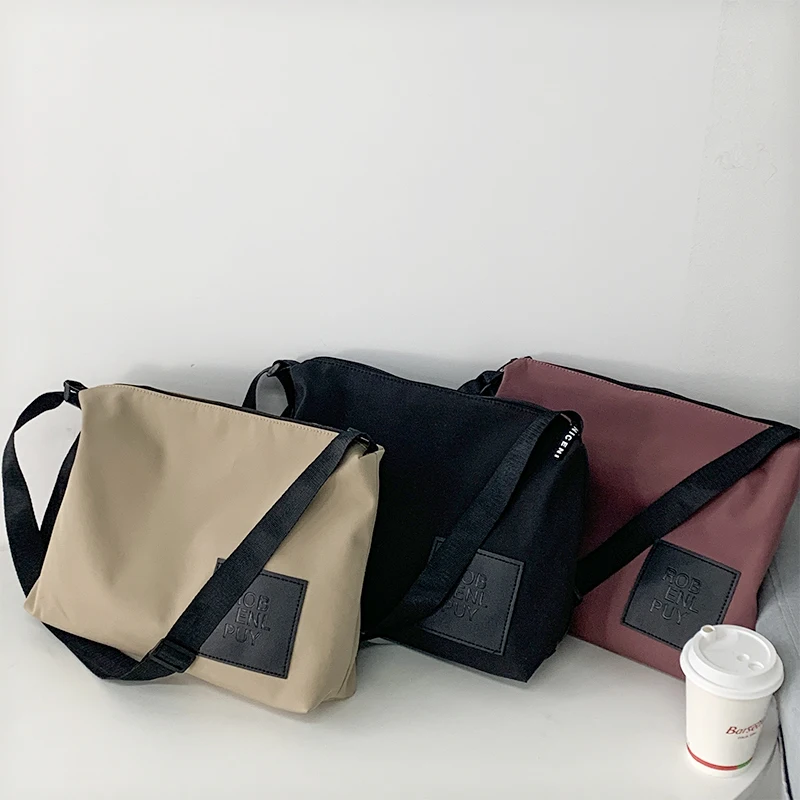 Women Simple Waterproof Nylon Canvas Bag Causal Soft Large Messenger Bag Ladies Shoulder Tote Bag Girl Student Bookbag Handbag