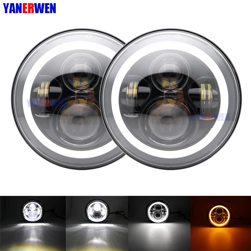 

Передняя светодиодная фара дальнего/ближнего света 7 дюймов, гало, Угловые глаза, ДХО, фары для Jeep Wrangler Off Road 4x4, suzuki samurai, 2 шт.