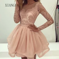 beautiful lace blush homecoming dresses 2020 jewel neck see through short party dress above knee graduation gowns vestidos