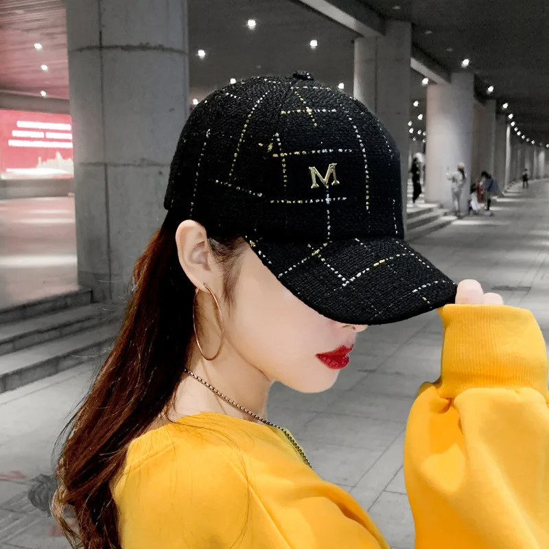 M Letter Winter Plaid Men Women Hat Harajuku Tide Fahsion Hip Hop Cap Snapback Baseball Caps Punk Rock Style Black Hats