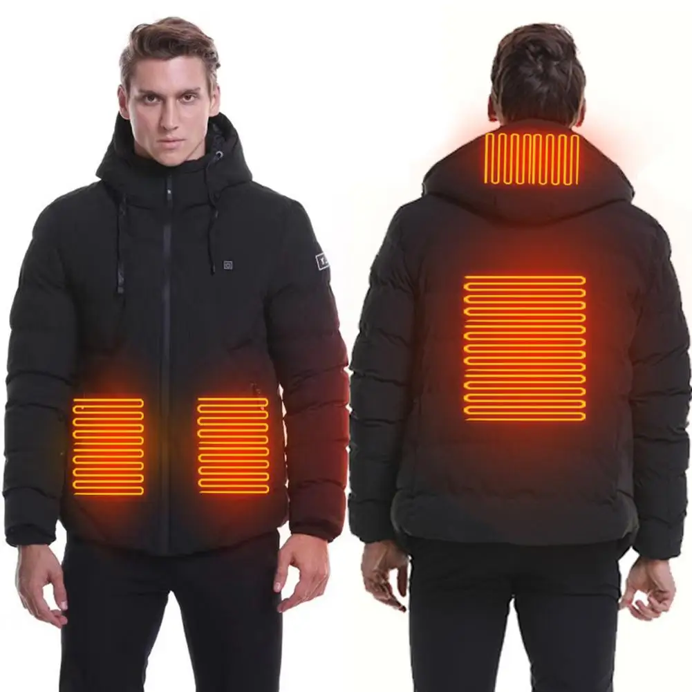 

Men USB Heated Jacket 4 Zones Waterproof Winter Warm Heating Coat Thermostat Clothing Hunting Electric Jackets