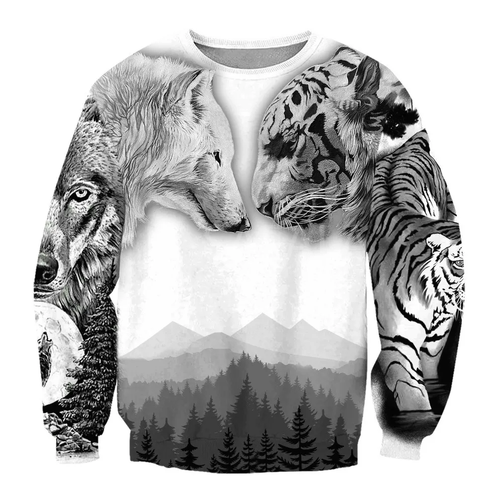 

Animal Wolf And Tiger Tattoo 3D Print Hoodie Man Women Harajuku Outwear Zipper Pullover Sweatshirt Casual Unisex Jacket