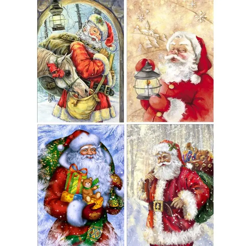 

4 Pack Christmas Santa Claus 5D DIY Diamond Painting Kits Full Drill Rhinestone Embroidery Cross Stitch Home Decor Craft 875A