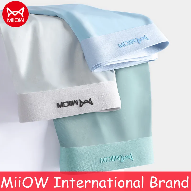 

3pcs/lot MiiOW Men Panties Graphene Antibacterial Man Underwear Solid Color Ice Silk Seamless Boxer Shorts For Male Underpatns