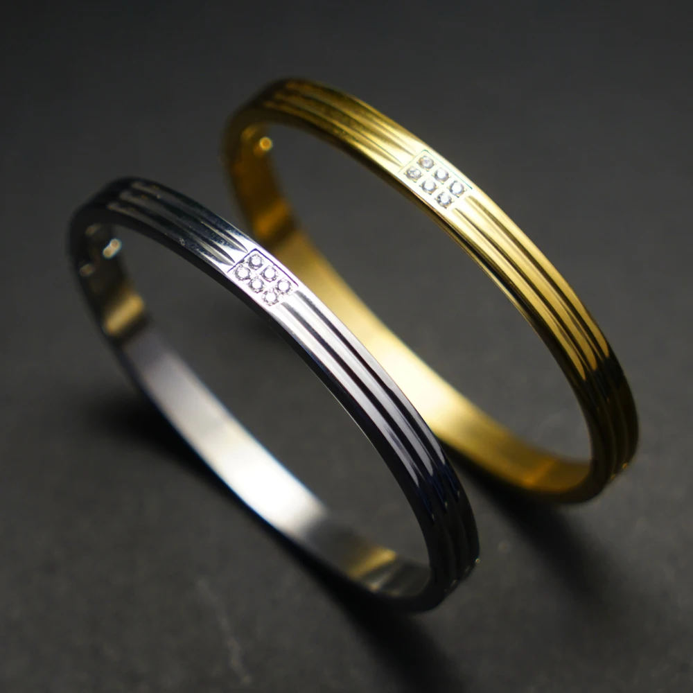 

2021 Trendy Stainless Steel Bangles Bracelets for Woman Lover Luxury Bracelet & Bangle Shiny Crystal Pulseiras Woman Jewelry