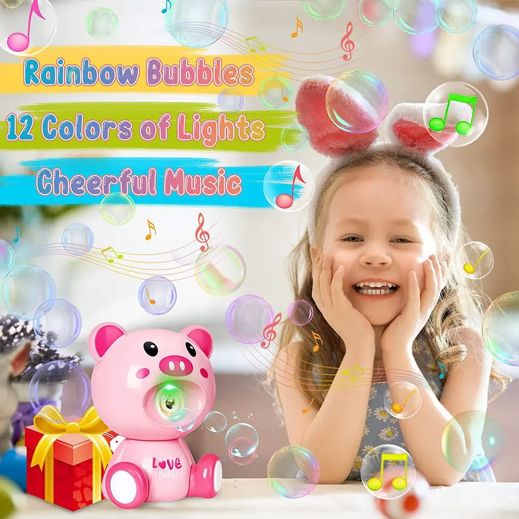 

Pig Bubble Machine Automatic Bubble Machine For Toddlers No Spills Bubble With Music Lights ​Bubble Maker Blower Toys Gift
