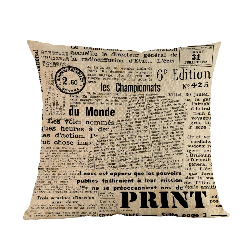 Наволочка в Западном ретро стиле с винтажными газетами рестораном