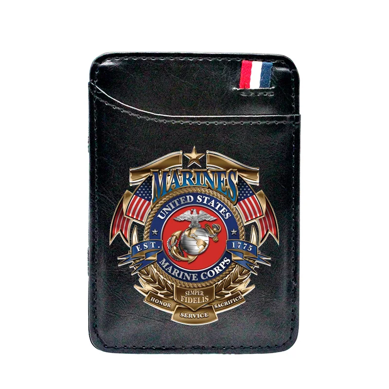 

United States Marine Corps Digital Printing Leather Magic Wallet Men Women Marines Mini Thin Money Clips Credit Card Purse