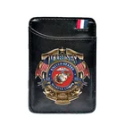 Тонкий кожаный бумажник с цифровым принтом морской пехоты США для мужчин и женщин, тонкий кошелек с зажимом для кредитных карт
