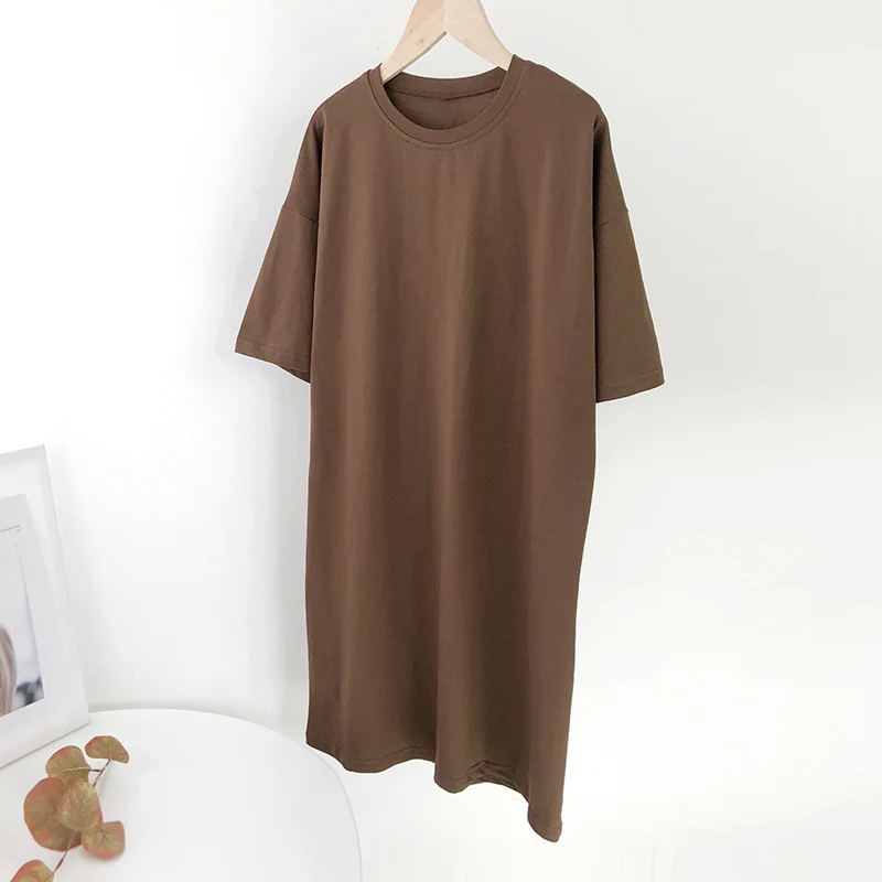 

Women Casual Loose Solid 100% Cotton T Shirt Dress O Neck Mini Dress Batwing Short Sleeve Basic Dresses Vestidos
