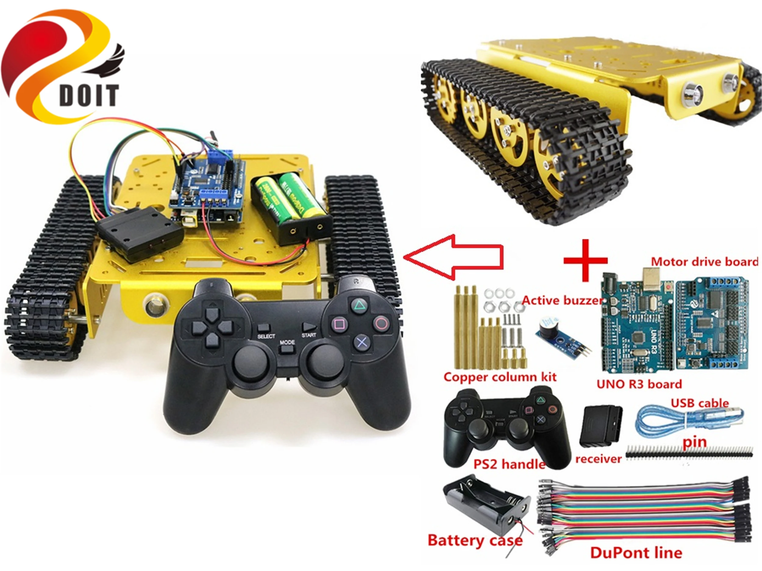 Геймпад SZDOIT PS2 с ручкой, металлическое умное шасси для танков, гусеничный автомобиль, платформа робота на дистанционном управлении, 12 В, двигатель «сделай сам» для Arduino, игрушка