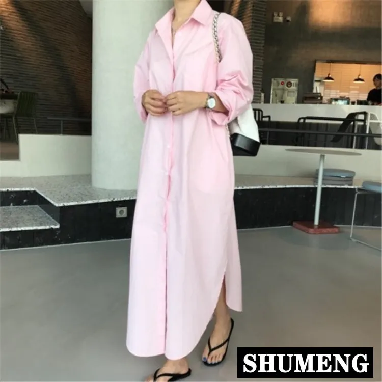 Новинка 2020 модная розовая рубашка длинное повседневное платье Женская весенне