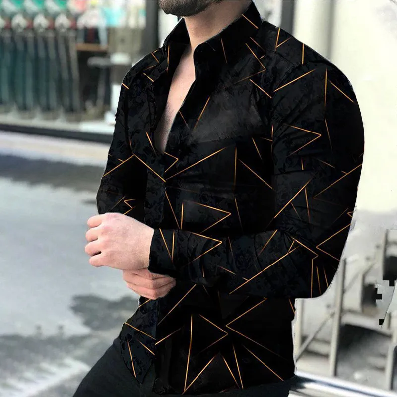 Men Shirt Sleeve Tops Shirts Spring Casual Printing Buttoned Digital Men's Turn-down Collar Streetwear Long Autumn Fashion | Мужская