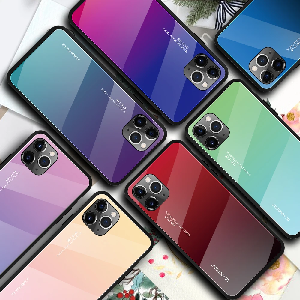 Градиентный чехол из закаленного стекла для iphone 11 por Max 6 6S 7 8 Plus на X XR XS чехлы