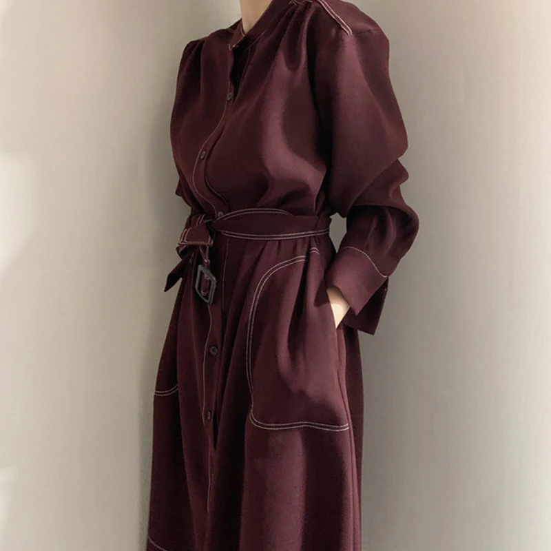 

New fall / winter 2020 fashion leisure double breasted simple classic long coat with belt for women's windbreaker