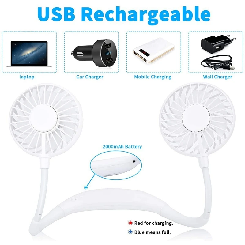 2 шт. портативный подвесной вентилятор мини USB вентилятор-3 скорости светодиодный