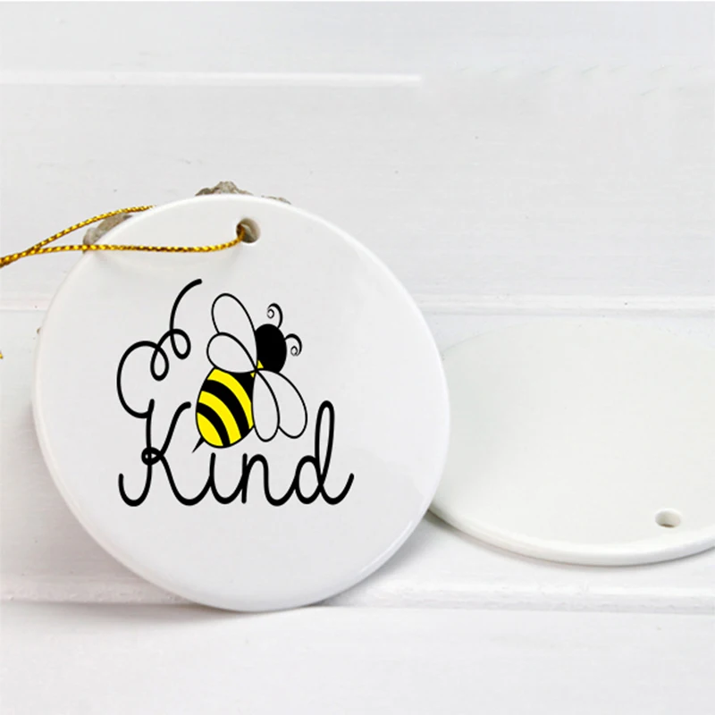 

150Pcs/Lot Personalized 3 inch Round Circle Custom Sublimation Blank Ceramic Christmas Ornaments Flat Xmas Tree Ornament