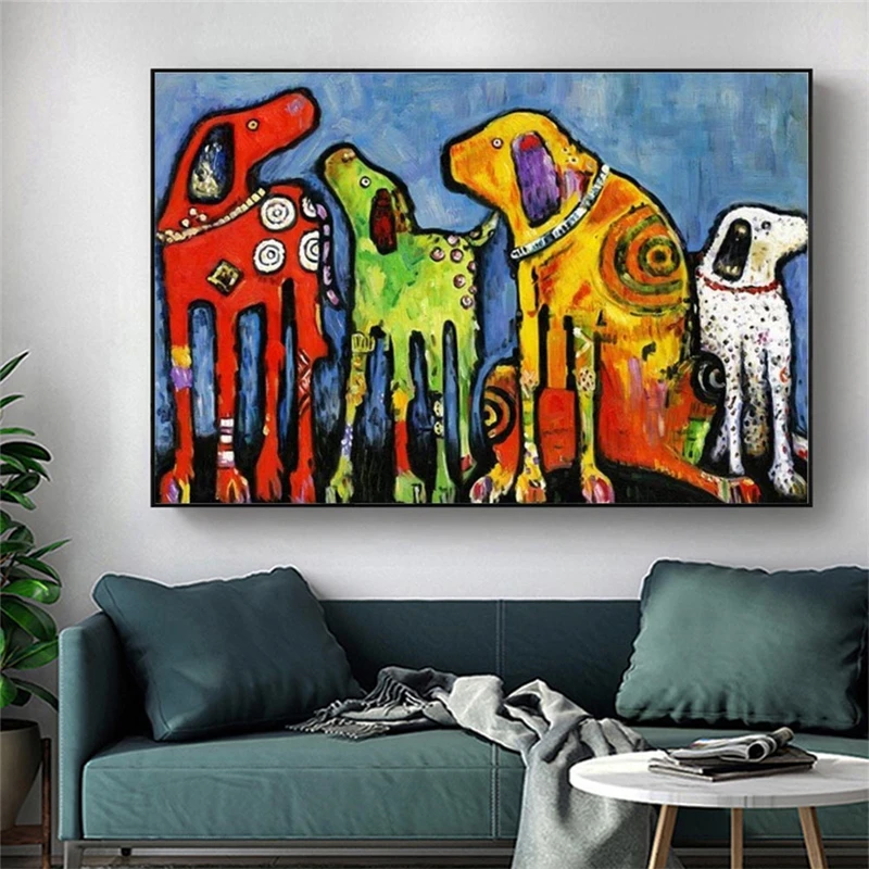 

Wall Art Animal Picture Canvas Print Colorful Dog Painting For Living Room Home Decor No Frame