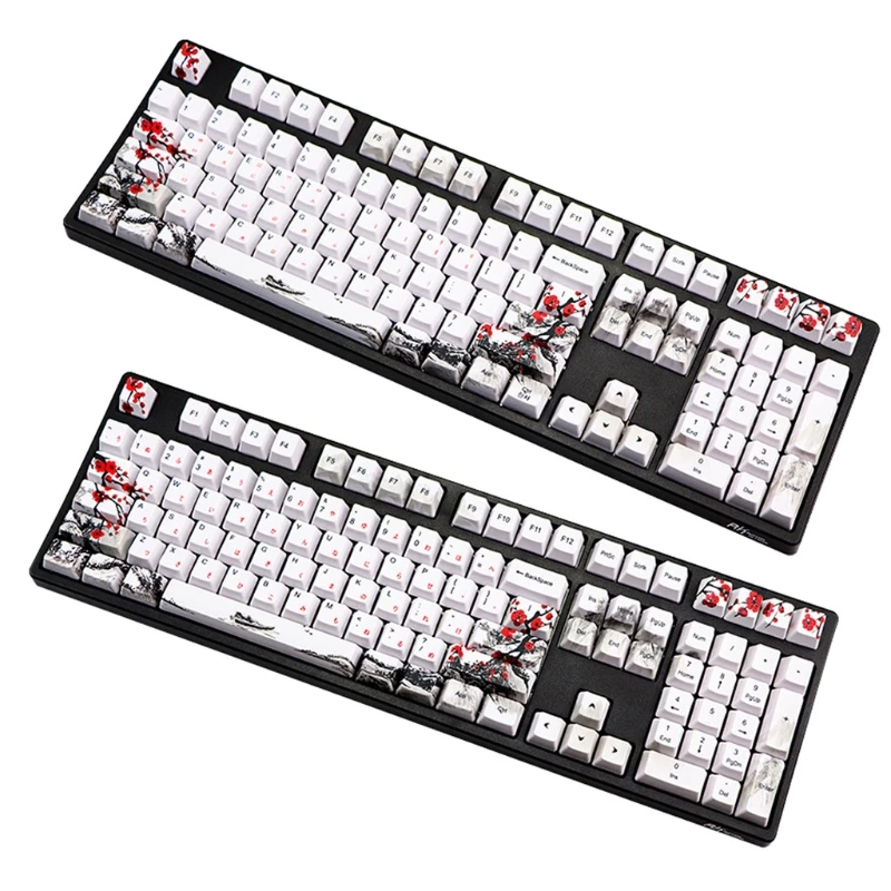 

Korean Japanese Plum Blossom PBT Five sides Dye-subbed 110 Keys OEM Profile Keycap for Diy Mechanical Keyboard KeyZZW
