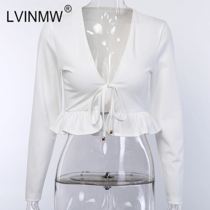 LVINMW сексуальный топ с v образным вырезом на шнуровке бантом рюшами из кусков