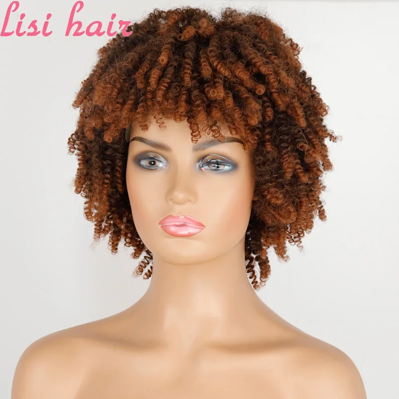 LISI HAIR афро кудрявый парик синтетический короткий с челкой смешанный коричневый и