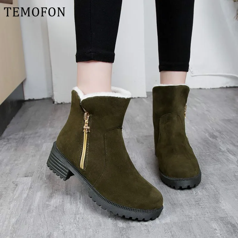 Женские ботинки Зимняя обувь на платформе теплые зимние ботильоны молнии