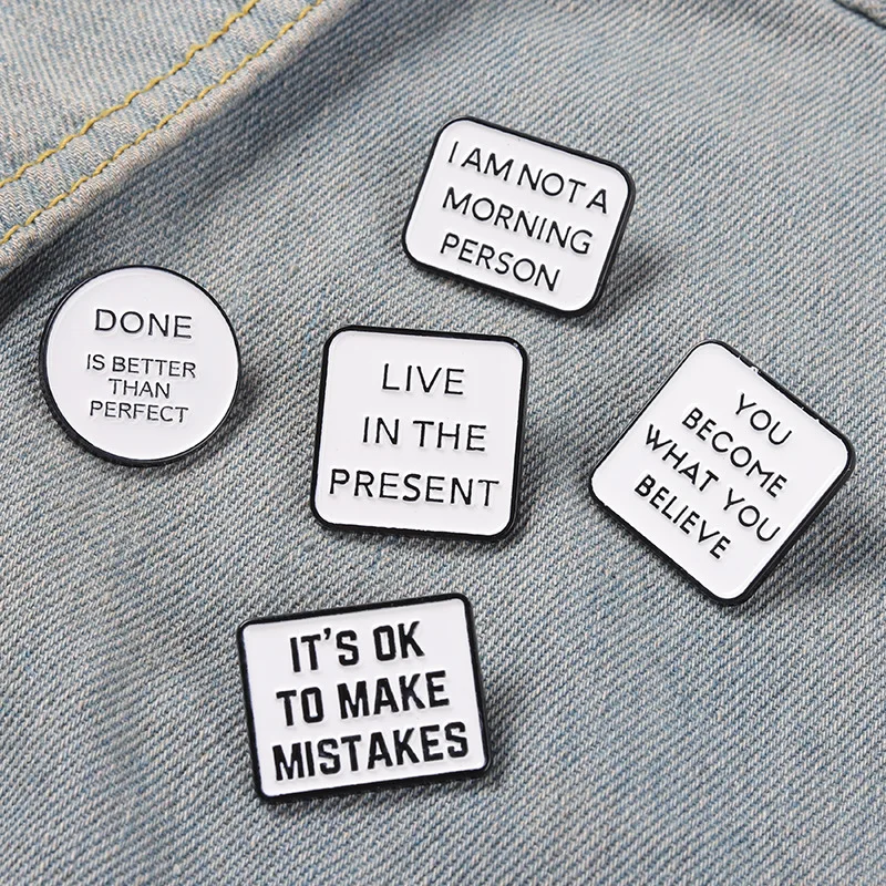 

Motivational Quotes Enamel Pin Happy Life Drip Oil Brooches Bag Backpack Hat Lapel Pin Letter Saying Badge Jewelry Gift for Kids