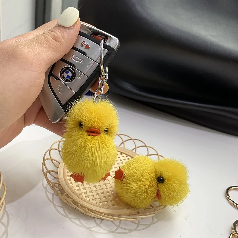 

[Helmet Duckling] Mink Hair Cute Duckling Car Key Chain Plush Bag Pendant Mobile Phone Pendant
