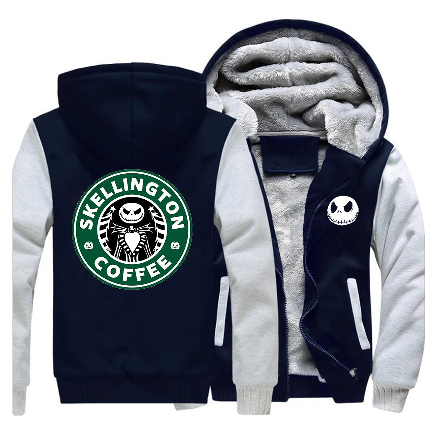 

Jack Coffee The Nightmare Skull Jackets Men Sweatshirts Hoodies Winter Thick Zipper Fleece Coats Sportswear Outwear Plus Size