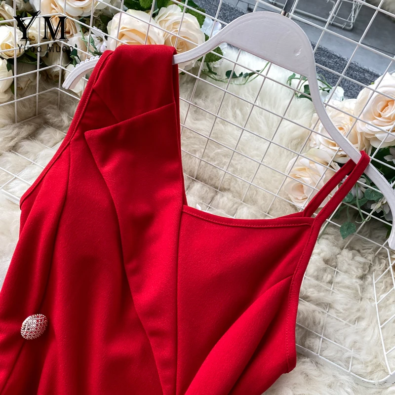 Женское облегающее платье YuooMuoo красное двубортное на одно плечо с отложным