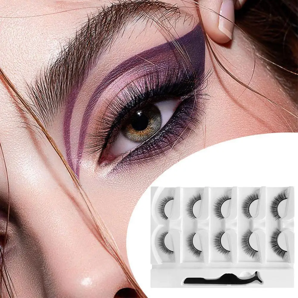 

5 пар Многоразовые самоклеящиеся Накладные ресницы Густые натуральные ресницы с пинцетом