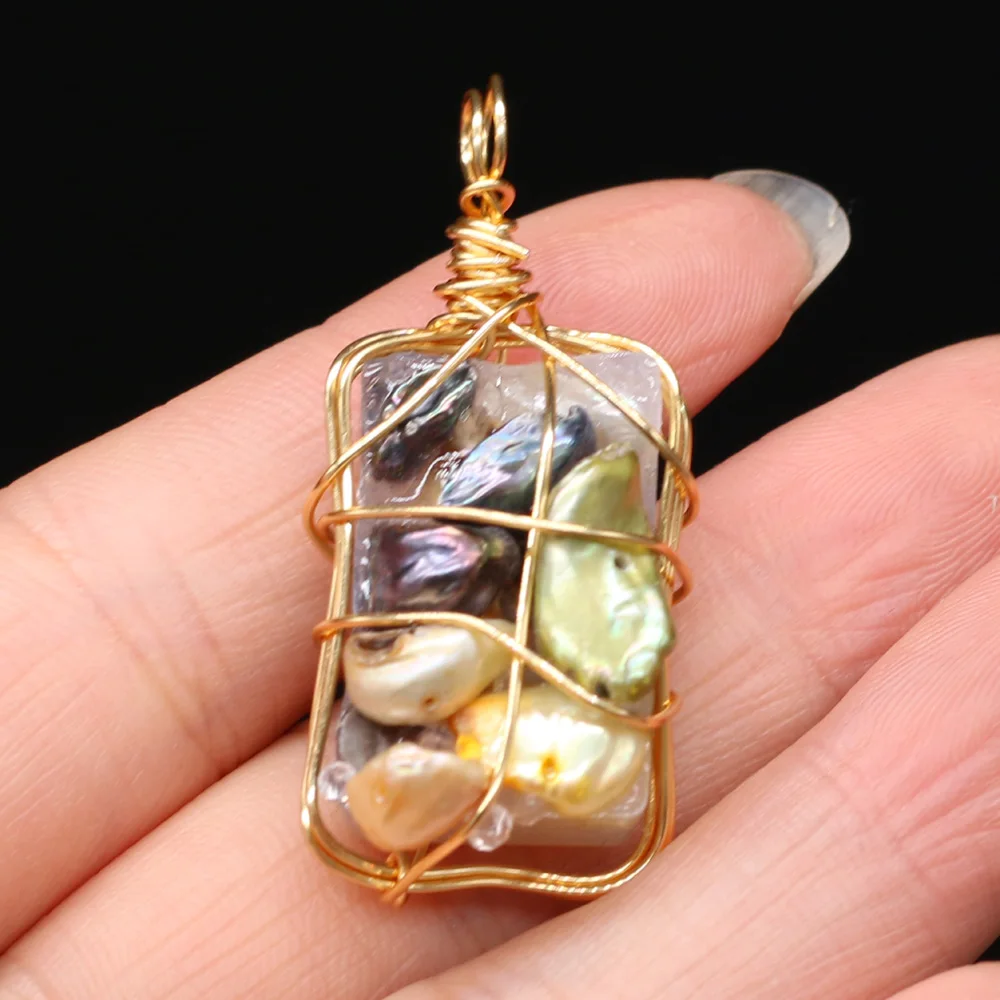 

1pcs Natural Stone Rectangle Crystal Pearl Pendant for Jewelry Making Necklace Earring Accessories Women Gift Size 20x38mm