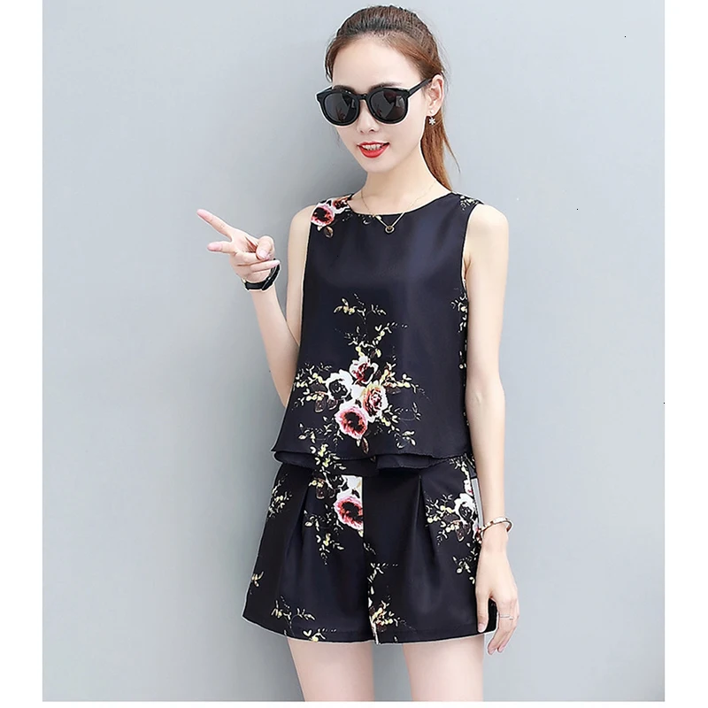 Комплект kleding Nieuwe Elegante с принтом Vrouwen майка топ Модный корейский комплект шортами