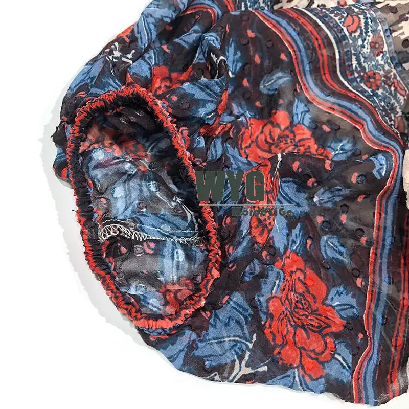 

On Sale Top Quality Red Rose Silk Blouses and Tops 2020 Summer New Short Lantern Sleeve Ladies Elegant Vintage Designer Clothes
